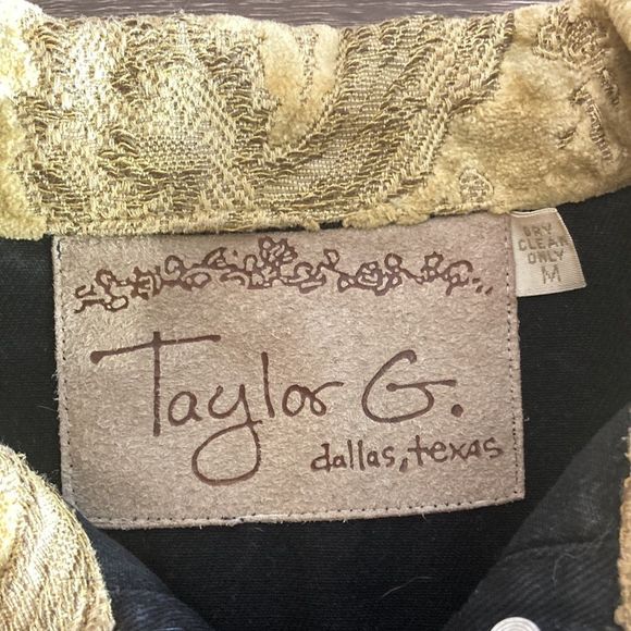 Y2K Taylor G Dallas Tx Black Denim Jacket W/ Upholstery Designs Womens Medium - Picture 3 of 9